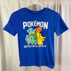 Pokemon Boy's Medium Blue Pikachu Bulbasaur Charmander Squirtle Graphic T-Shirt